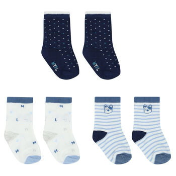 Baby Boys Navy & White Socks (3 Pack)