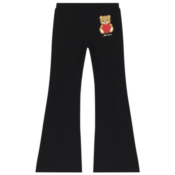 Girls Black Teddy Bear & Heart Trousers