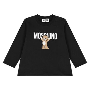 Younger Black Teddy Bear Logo Long Sleeve Top
