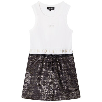 Girls White & Gold Reversible Skirt Dress