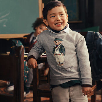 Boys Grey Polo Bear Sweatshirt