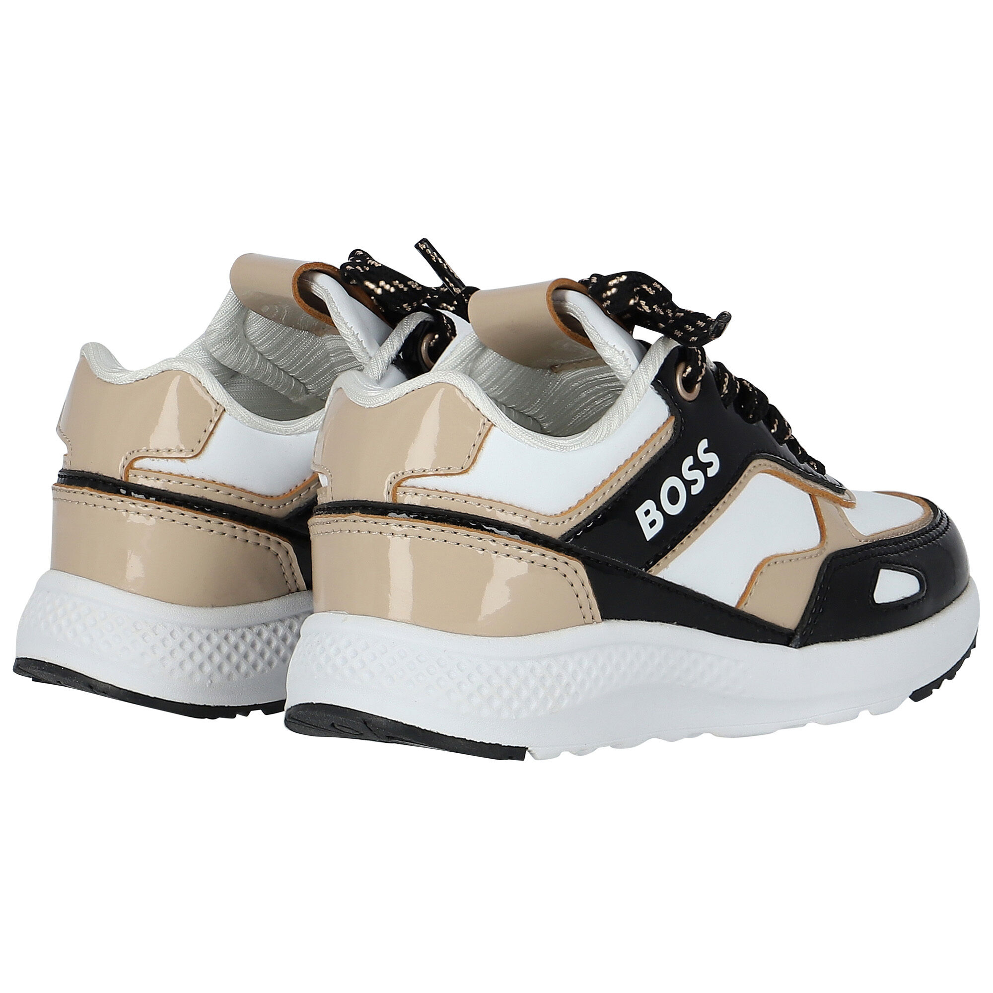 BOSS Girls Black White Logo Trainers