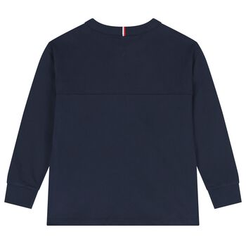 Boys Navy Blue Logo Long Sleeve Top