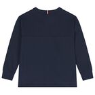 Boys Navy Blue Logo Long Sleeve Top, 1, hi-res