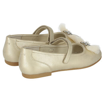 Girls Gold Bow Ballerina Shoes