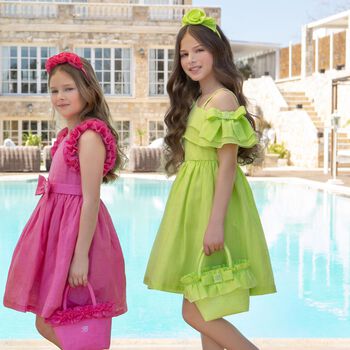 Girls Green Logo Ruffled Hand Bag