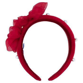 Girls Red Pearl Velvet Headband