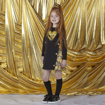 Girls Black & Gold Heart Dress