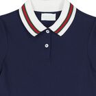 Girls Navy Blue Web Striped Dress, 1, hi-res