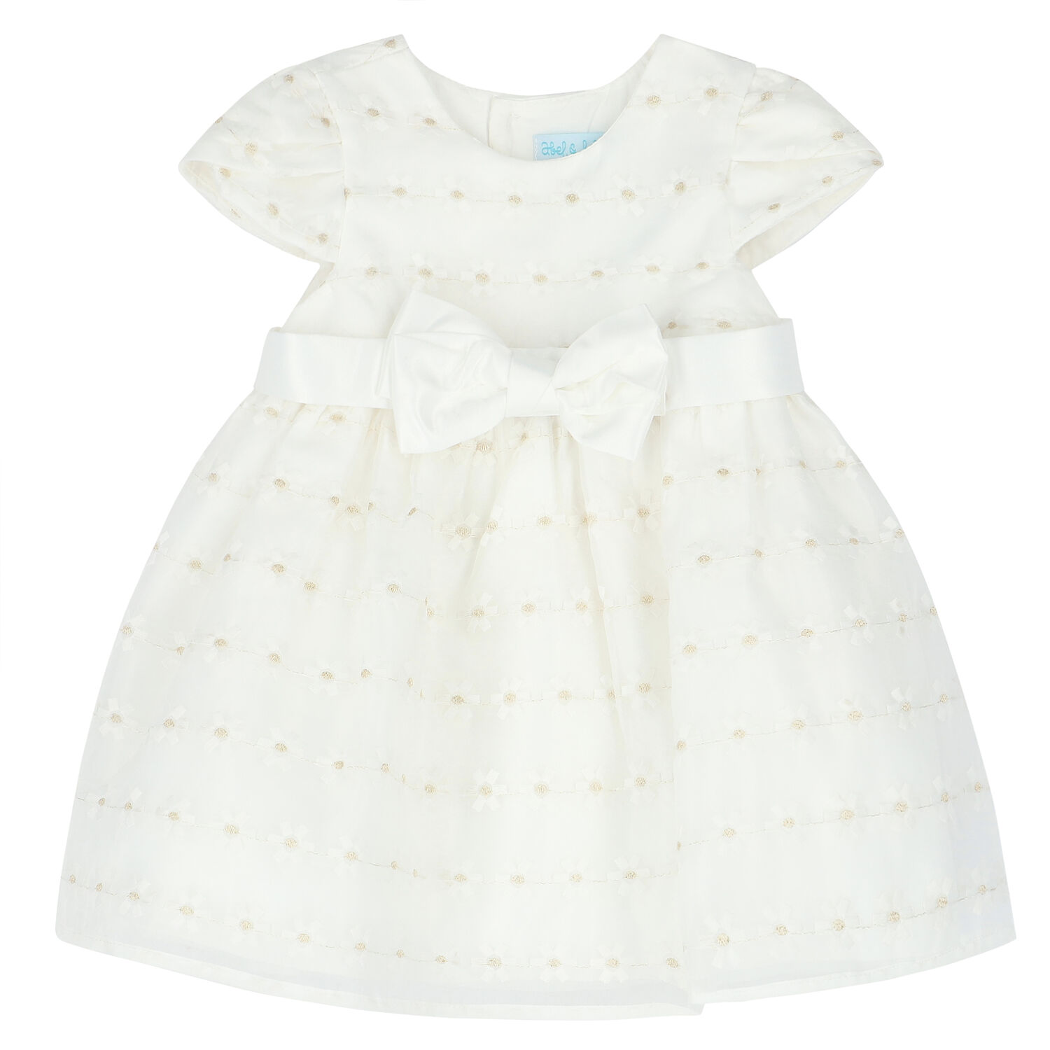 Younger Girls White Bow Organza Dress, 1, hi-res image number null