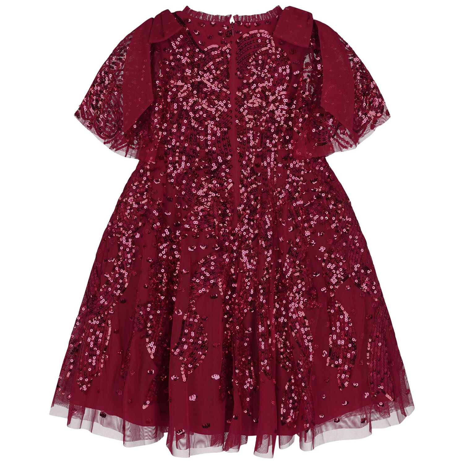 Girls Red Sequinned Tulle Dress, 1, hi-res