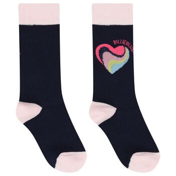 Girls Navy Blue & Pink Heart Socks