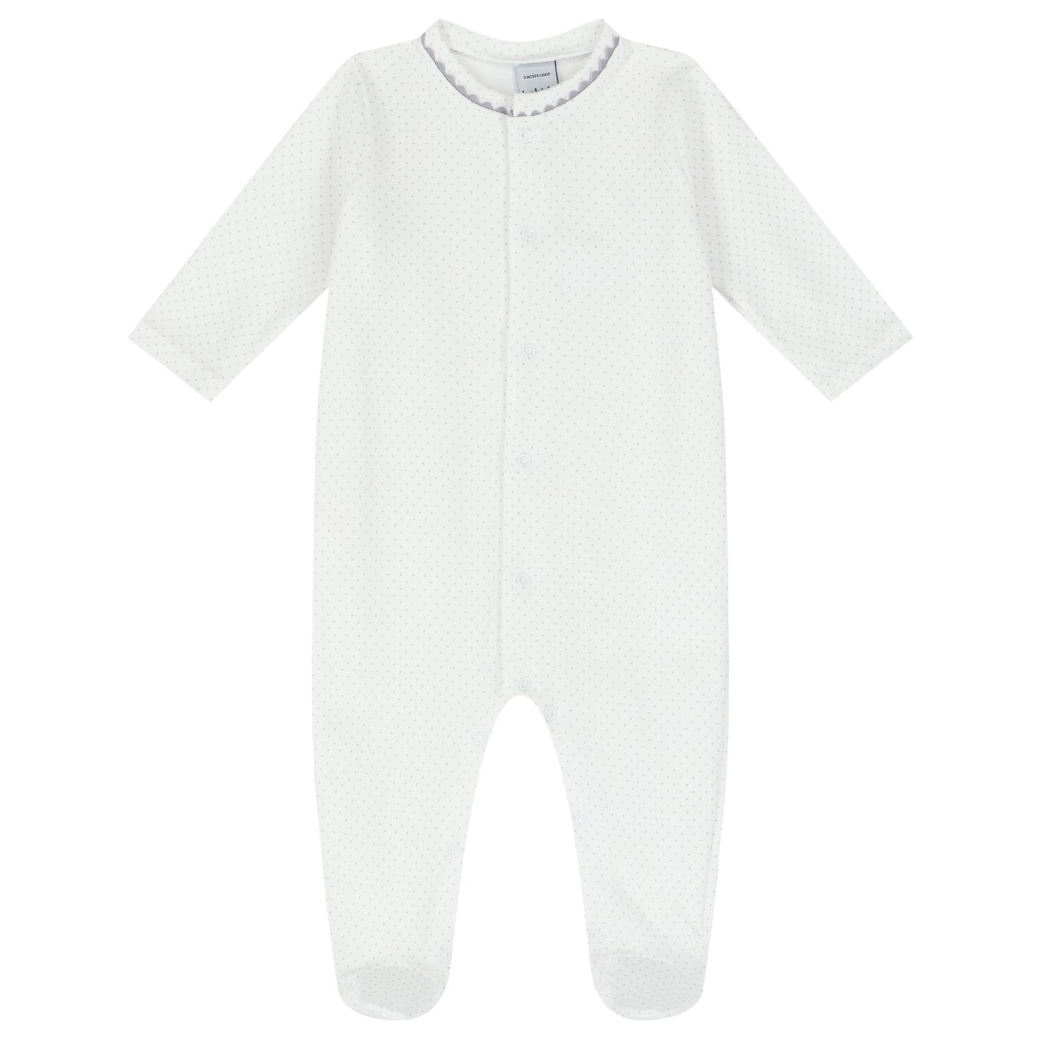 White & Grey Dots Babygrow, 1, hi-res