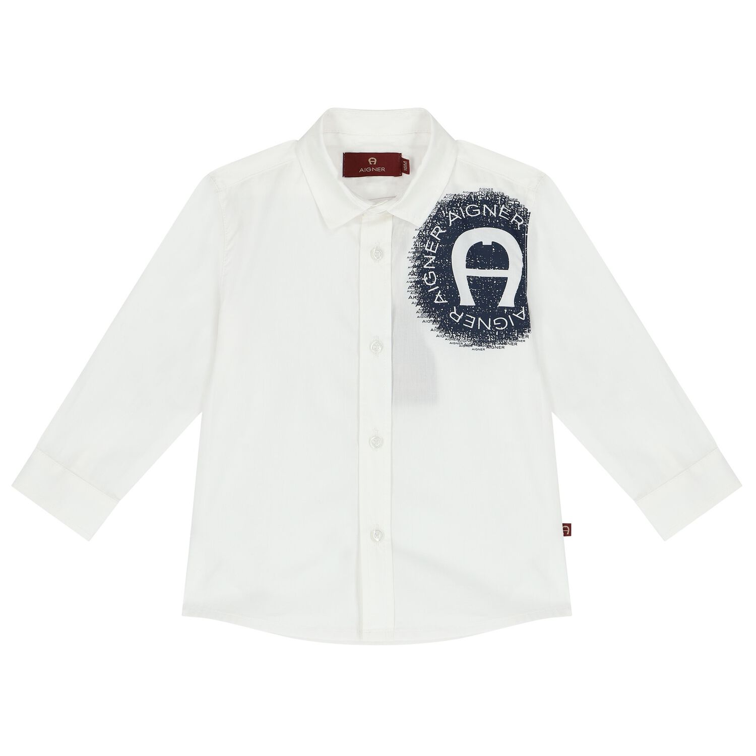 Younger Boys White & Navy Logo Shirt, 2, hi-res