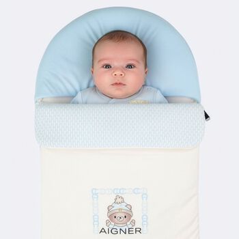 Baby Boys Ivory & Blue Teddy Bear Logo Nest