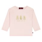 Younger Girls Pink & Gold Teddy Bear Logo Long Sleeve Top , 2, hi-res