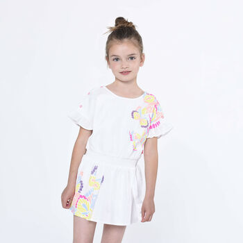Girls White Butterfly Playsuit