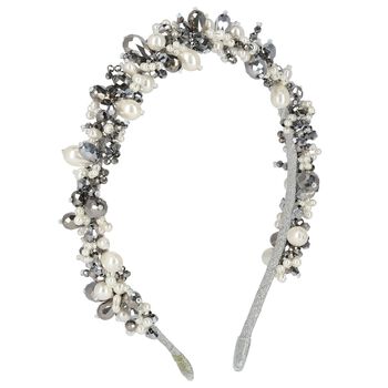 Girls White & Silver Embellished Pearl & Crystal Headband