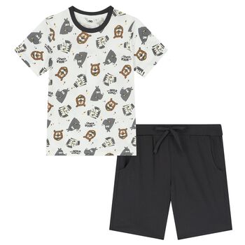 Boys White & Grey Shorts Set