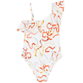 Girls Ivory Ribbon Swimsuit