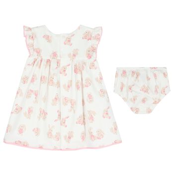 Baby Girls White & Pink Bunny Dress Set