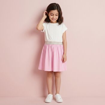 Girls White & Pink Logo Dress