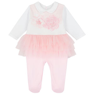 Baby Girls White & Pink Floral Babygrow
