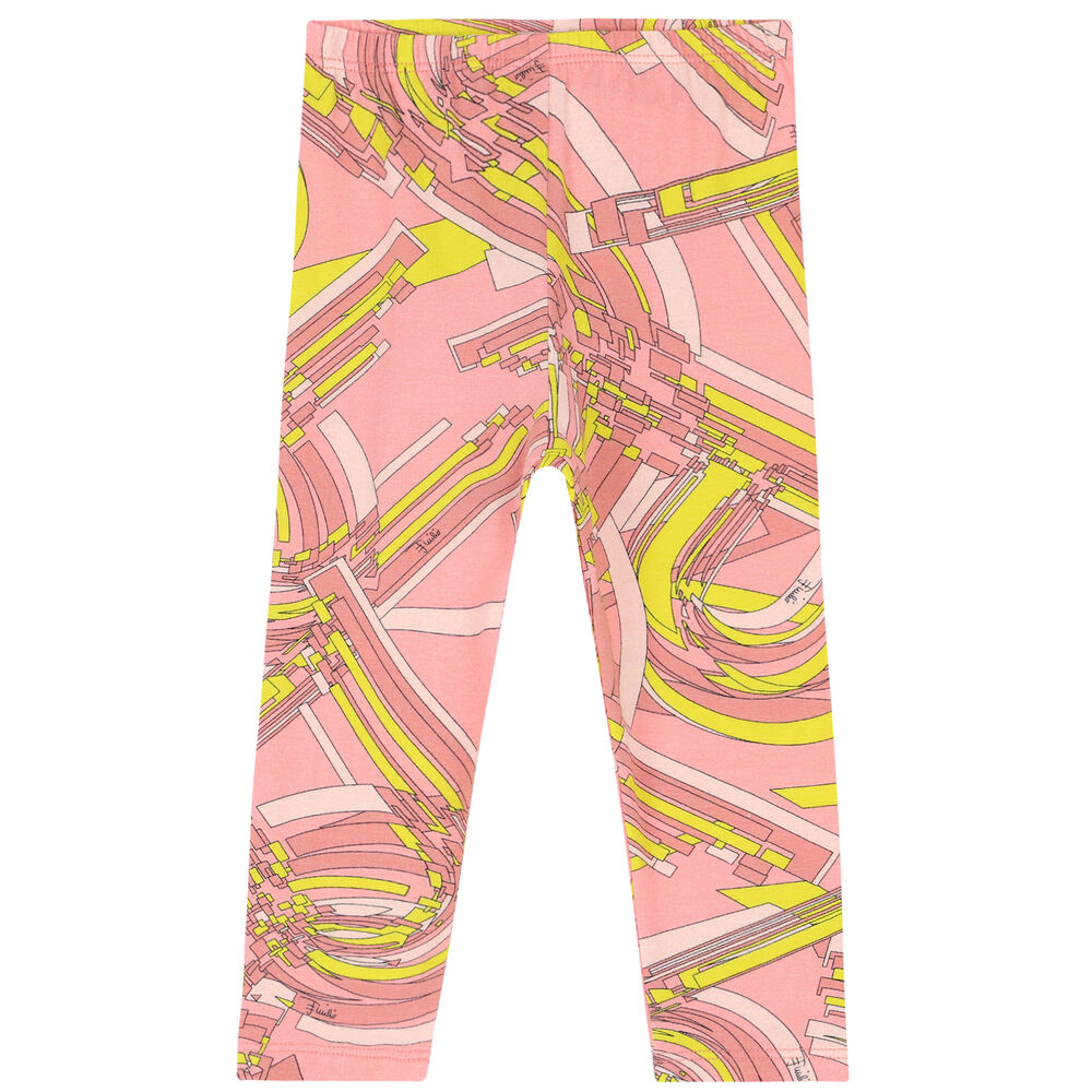 Emilio Pucci Younger Girls Pink & Yellow Printed Leggings