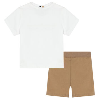 Younger Boys White & Beige Shorts Set