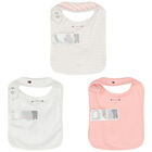Baby Girls Pink & White Logo Bibs (3-Pack), 1, hi-res