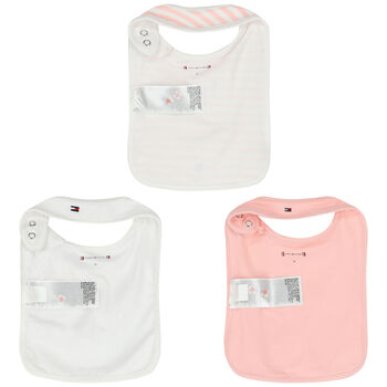 Baby Girls Pink & White Logo Bibs (3-Pack)