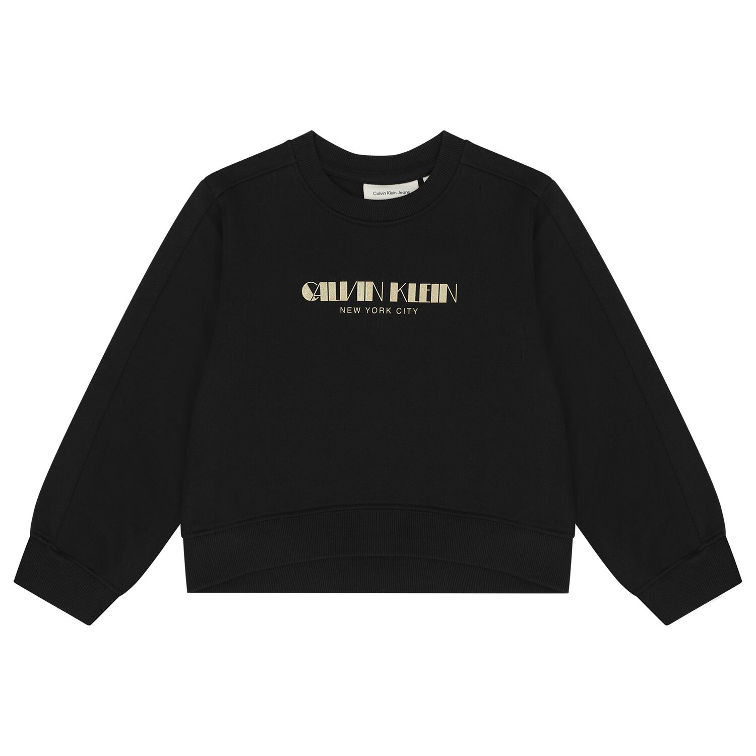 سويت شيرت بنات بالشعار باللون الأسود, 1, hi-res