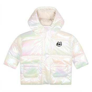 Younger Girls Ivory Iridescent Puffer Jacket