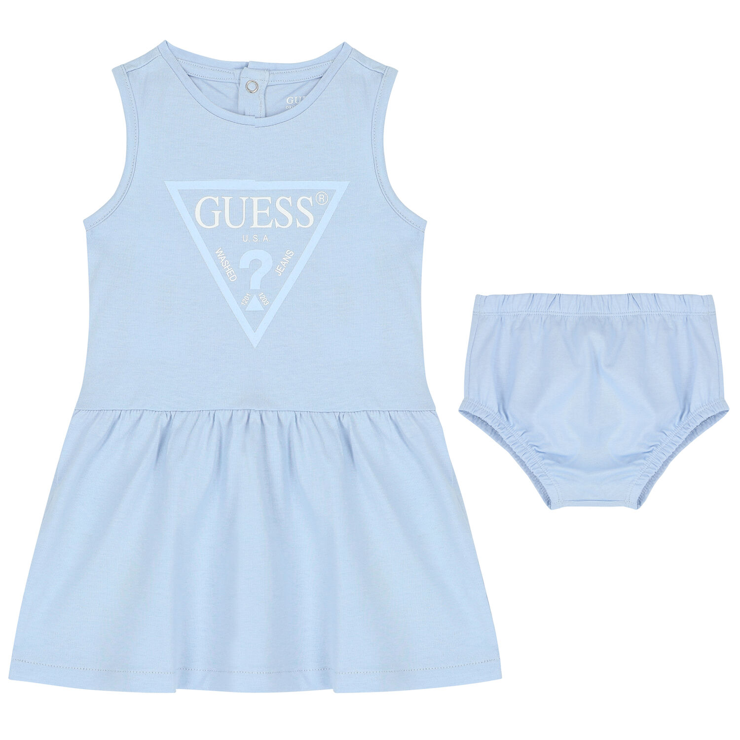 طقم فستان بنات بالشعار باللون الازرق, 3, hi-res