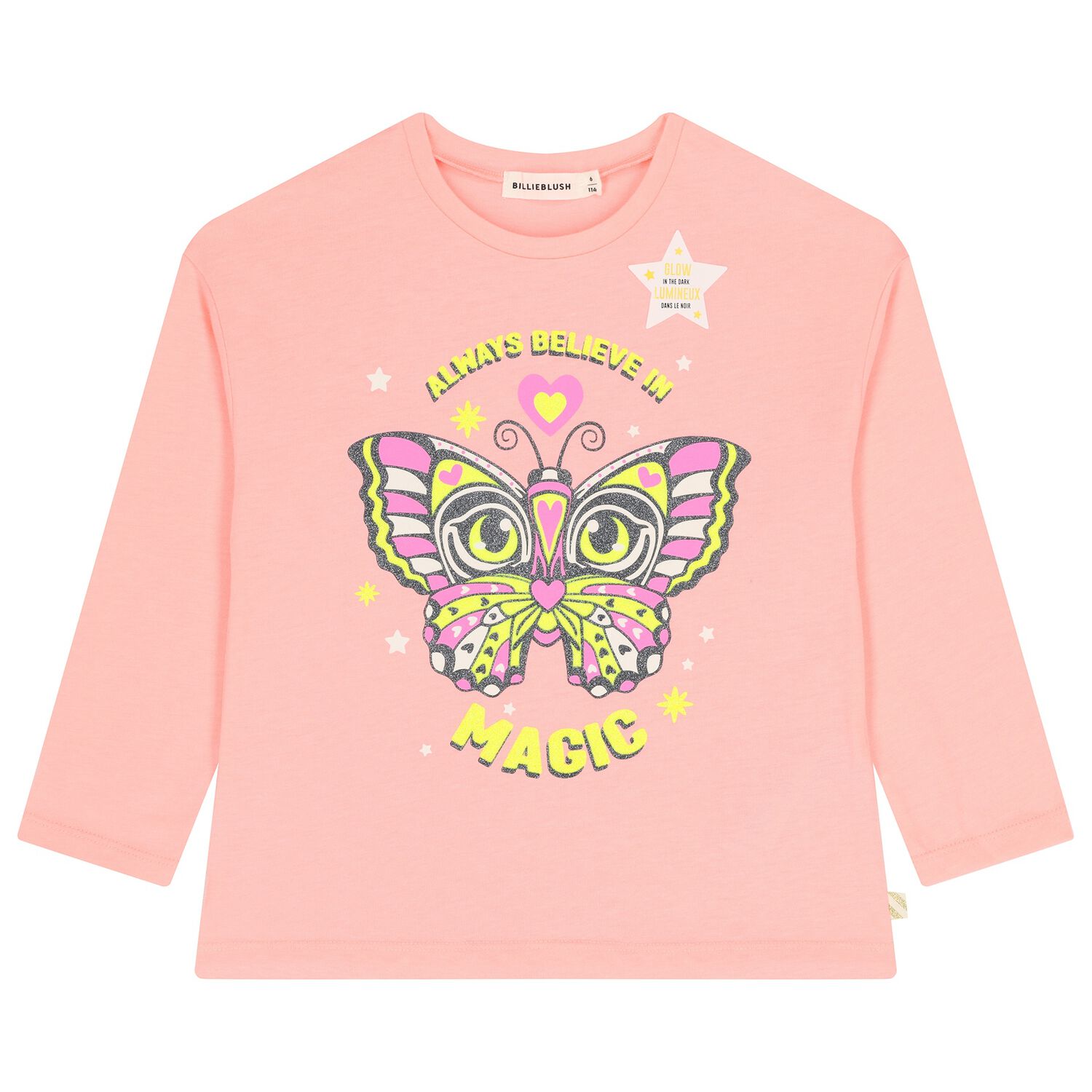 Girls Pink Butterfly Long Sleeve Top, 1, hi-res