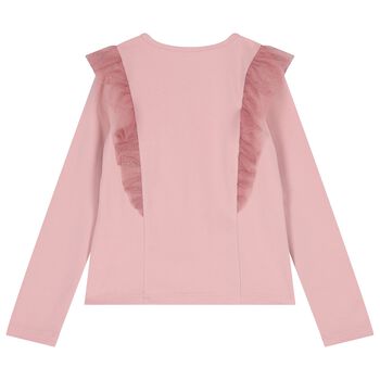 Girls Pink Glittery Tulle Long Sleeve Top, 2 Girls Pink Glittery Tulle Long Sleeve Top