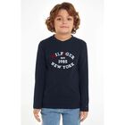 Boys Navy Blue Logo Long Sleeve Top, 1, hi-res
