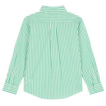 Boys White & Green Striped Logo Shirt
