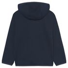 Boys Navy Blue Hooded Zip Up Top, 1, hi-res
