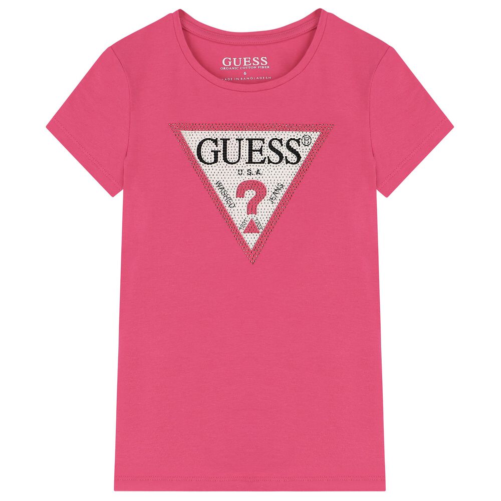 pink and blue guess shirt