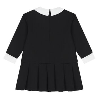 Younger Girls Black & White Logo Pleated Dress
