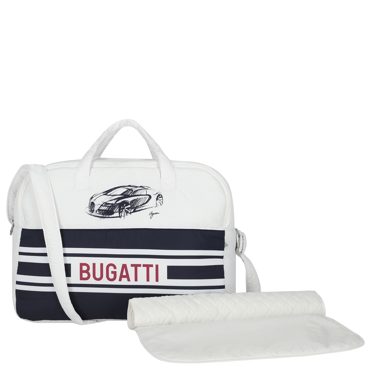 Baby Boys White & Navy Blue Logo Changing Bag ( 42cm ), 1, hi-res