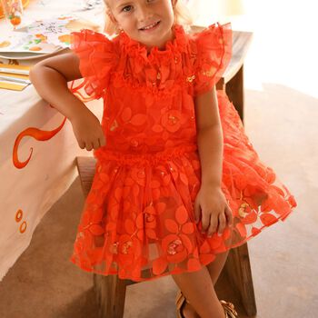 Girls Orange Embellished Tulle Dress