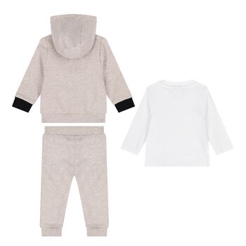 Baby Boys Beige & White Logo Tracksuit Set
