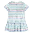 Girls White & Blue Zig Zag Embellished Sequin Dress, 2, hi-res