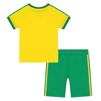 Yellow & Green 3-Stripes Logo Shorts Set