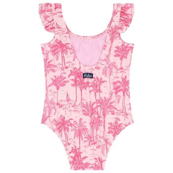 Girls Pink Palm Print Swimsuit