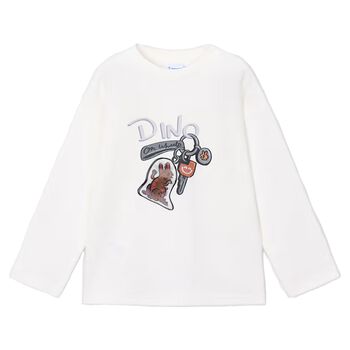 Boys White Dino Long Sleeve Top