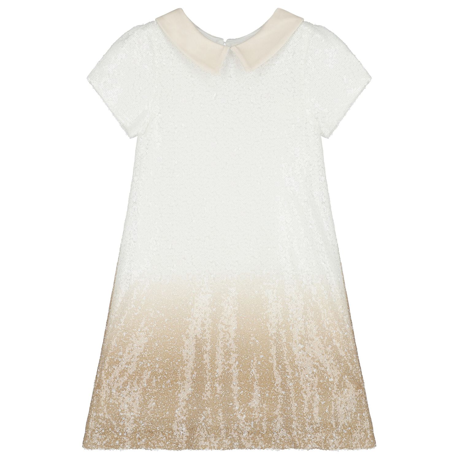 Girls White & Gold Embellished Ombre Dress, 1, hi-res