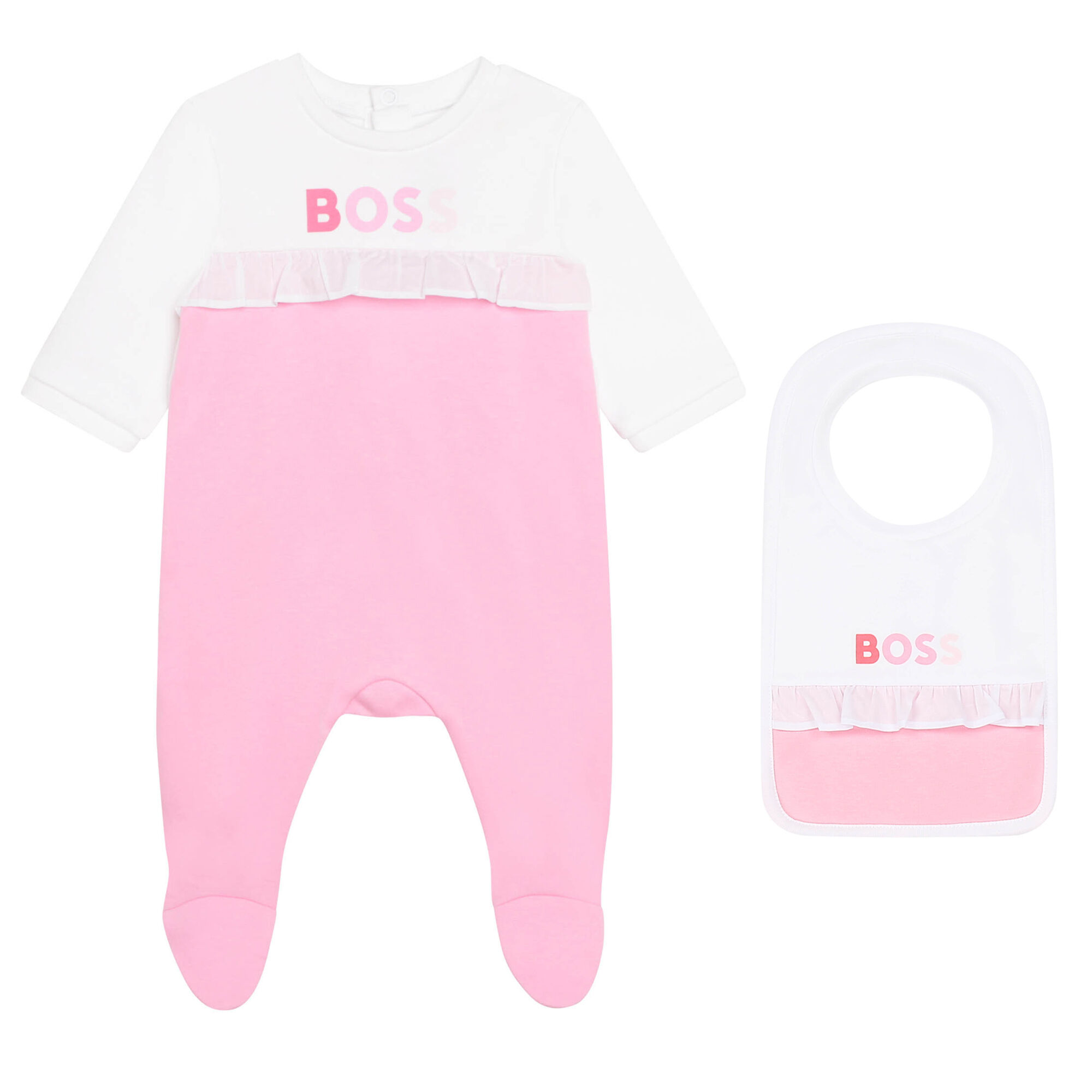 BOSS Girls Pink Logo Babygrow Bib Set Junior Couture USA